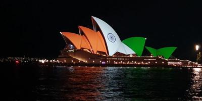 The Sydney Opera House lit up with the Indian flag. Photo: X/@cgisydney