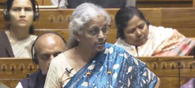 Video screengrab of finance minister Nirmala Sitharaman. Credit: Sansad TV