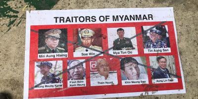 A protest poster calling Myanmar Junta leaders 'traitors'. Photo: 	Maung Sun/CC BY-SA 4.0