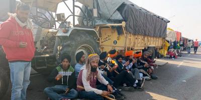 Protesters at the Shambhu barrier at the Punjab-Haryana border. Photo: Vivek Gupta  