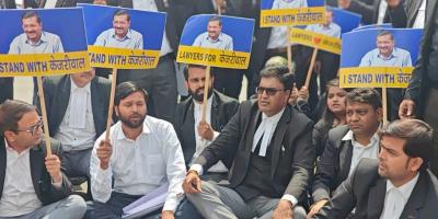 A protest among lawyers for Arvind Kejriwal. Photo: X/@AamAadmiParty