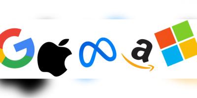  The Big Five technology companies' logos: Apple, Amazon, Microsoft, Google, and the former Meta. Photo: Wikimedia Commons/Huzaifa abedeen/CC BY-SA 4.0 DEED