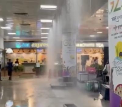 A video screengrab showing the rains pouring through the Guwahati airport ceiling. 