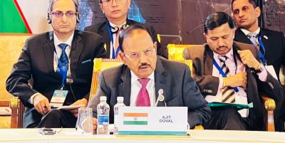 FILE IMAGE: Ajit Doval speaking at a conclave of NSAs of India and Central Asian countries in Kazakhstan, October 17, 2023. Photo: By arrangement