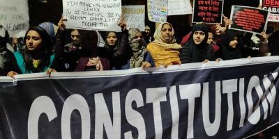 People protest the Citizenship (Amendment) Act in Delhi. Photo: Naomi Barton/The Wire