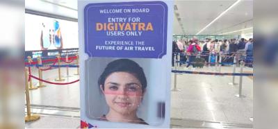 A promotional poster at an airport on Digi Yatra initiative Twitter/@moca_goi.