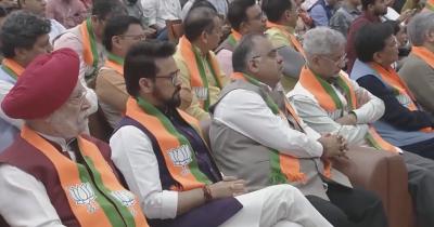 BJP leaders at the release of the party's manifesto for the 2024 elections. Photo: Video screengrab/X/@BJP4India