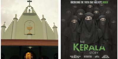 Representational image: Collage of a Church in Kochi, Kerala (L) and poster of The Kerala Story. Photo: X/@iKabirBedi 