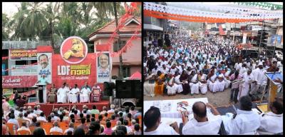 LDF (left) and UDF rallies in Kerala: Photos: Official X accounts
