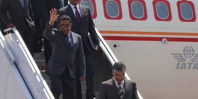 Adbulla Yameen arriving in India in 2014. Photo: MEAGallery/Flickr CC BY-NC-ND 2.0