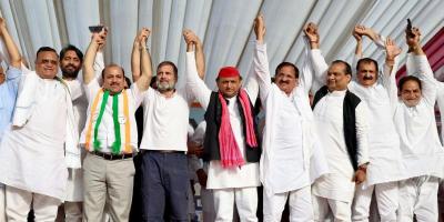 Opposition leaders at a rally in Uttar Pradesh. Photo: X/@INCIndia.