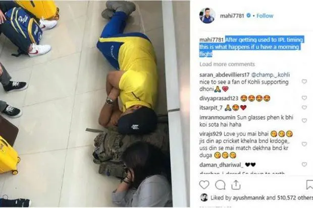 Dhoni, Sakshi sleep on floors at Chennai Airport, share pic on Instagram |  udayavani
